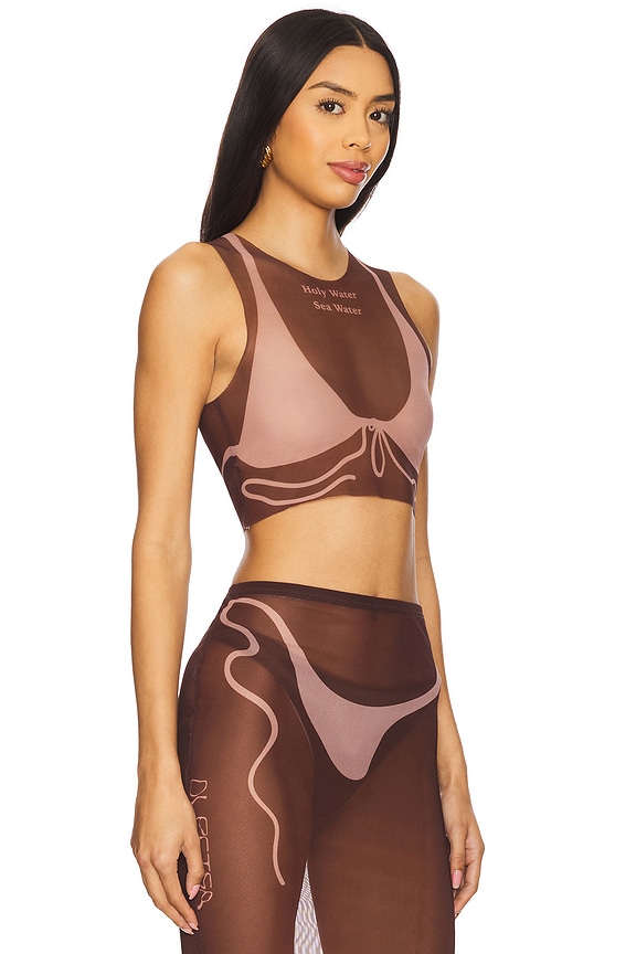 view 2 of 5 Tan Lines Mesh Crop Top in Dark Nude