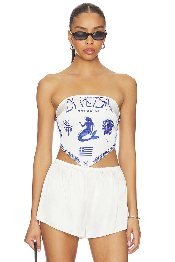 view 1 of 4 Gorgona Bandeau Top in White With Blue Print