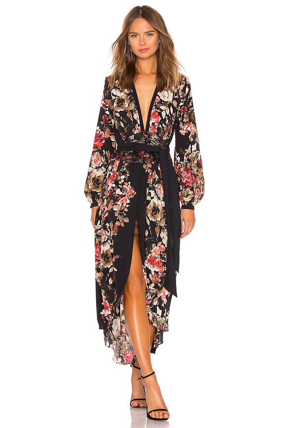 view 2 of 4 Deep V Neck Dress in Red Rose Print