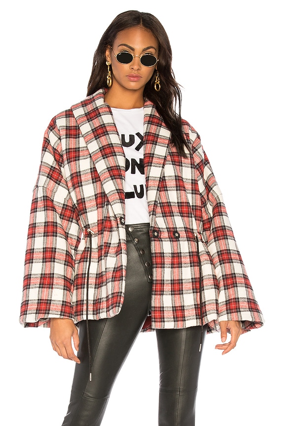 view 2 of 5 Plaid Puffer Kimono in Ivory & Poppy