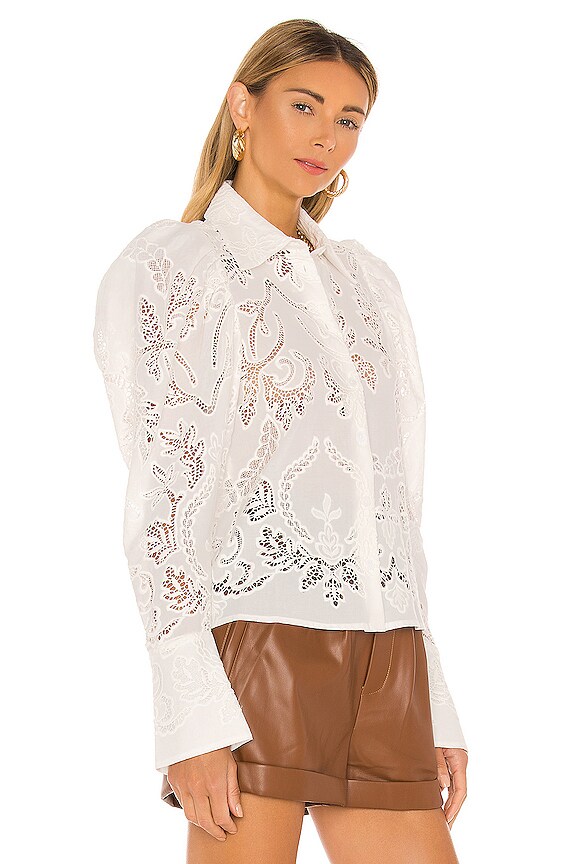 view 2 of 5 Pleated Sleeve Button Up Blouse in Pearl