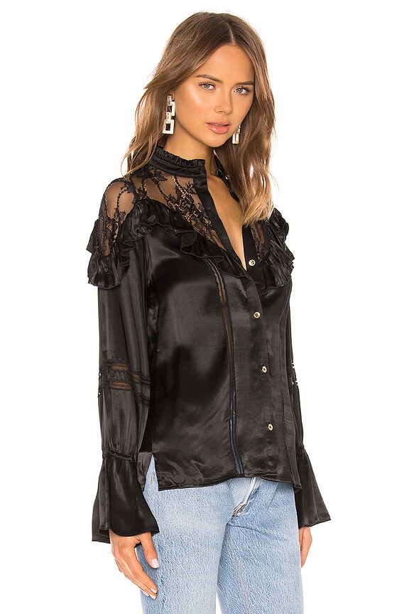 view 2 of 4 Lace Yolk Ruffle Blouse in Onyx