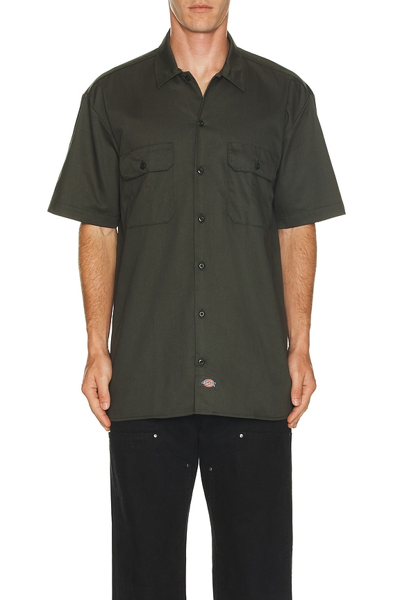 view 4 of 4 Original Twill Short Sleeve Work Shirt in Olive Green