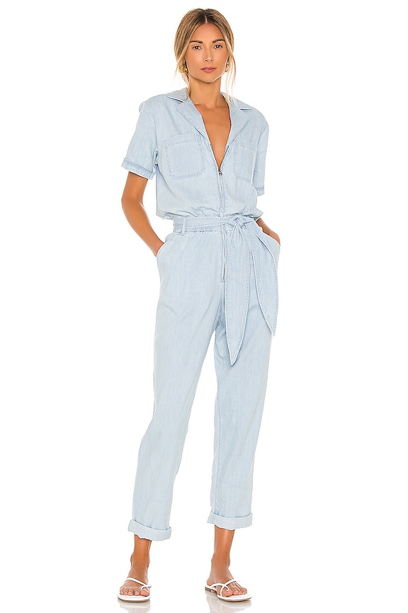 David Lerner Carson Zip Front Jumpsuit in Chambray | REVOLVE