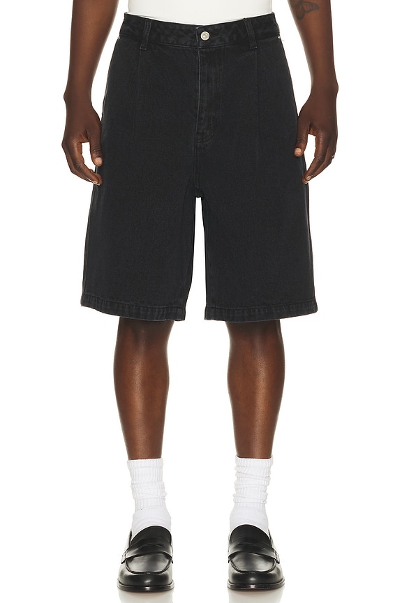 view 1 of 4 Pleated Bermuda Denim Shorts in Black
