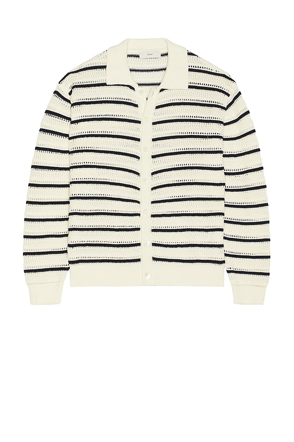 view 1 of 3 Open Collared Cardigan in Ivory & Navy Stripe