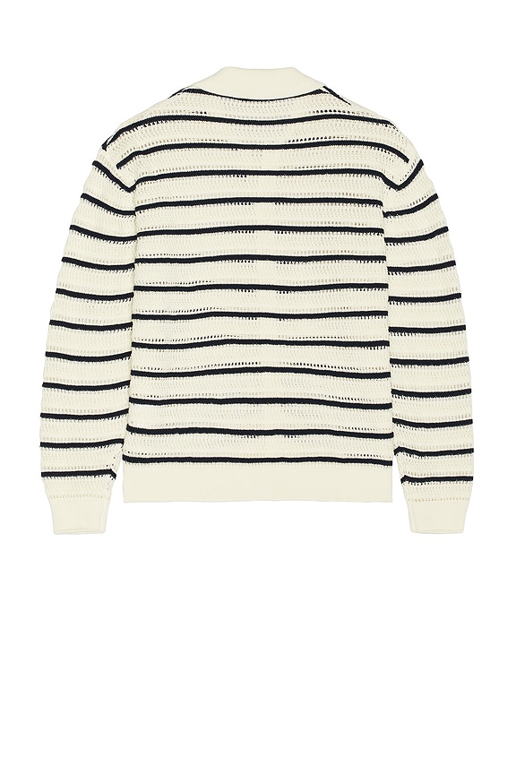 view 2 of 3 Open Collared Cardigan in Ivory & Navy Stripe