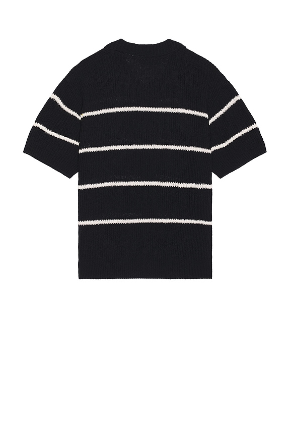 view 2 of 3 Shaker Stitch Open Collared Cardigan in Navy & Cream