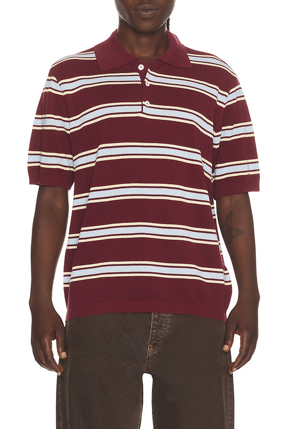 view 1 of 5 Multi Striped Polo in Burgundy & Sky Blue