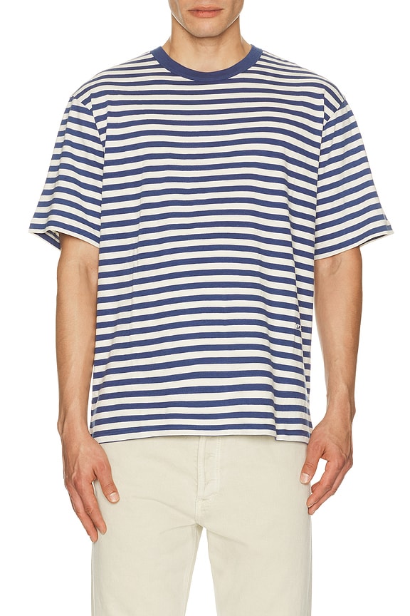 view 1 of 5 Unisex Striped Tee Shirt in Blue & Cream