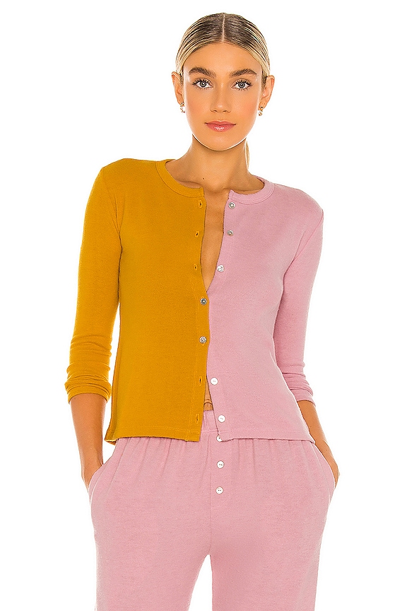 view 1 of 4 Duo Sweater Cardi in Mustard & Rose