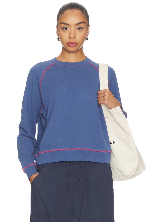 view 1 of 4 The Eco-terry Contrast Stitch Sweatshirt in Lapis & Raspberry Stitching