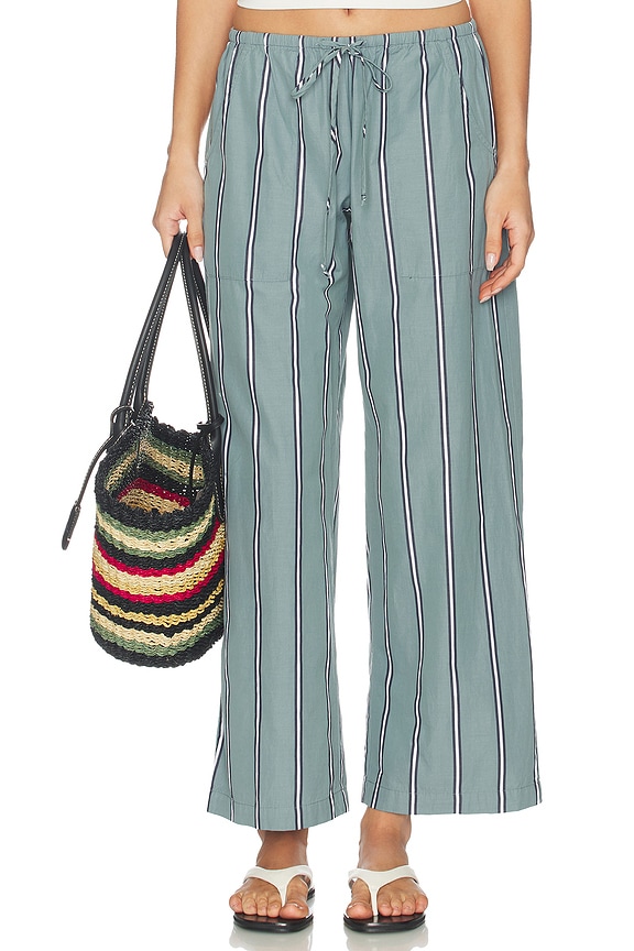 view 1 of 6 The Pop Stripe Drawstring Pant in Sage Stripe