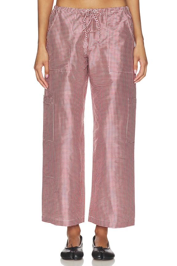 view 1 of 6 The Taffeta Gingham Drawstring Cargo Pant in Bell Pepper