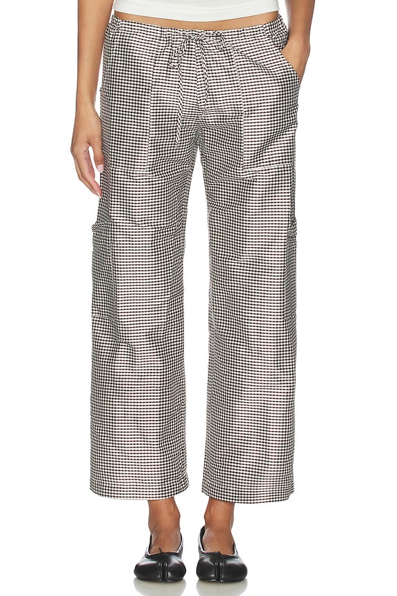 view 1 of 6 The Taffeta Gingham Drawstring Cargo Pant in Espresso