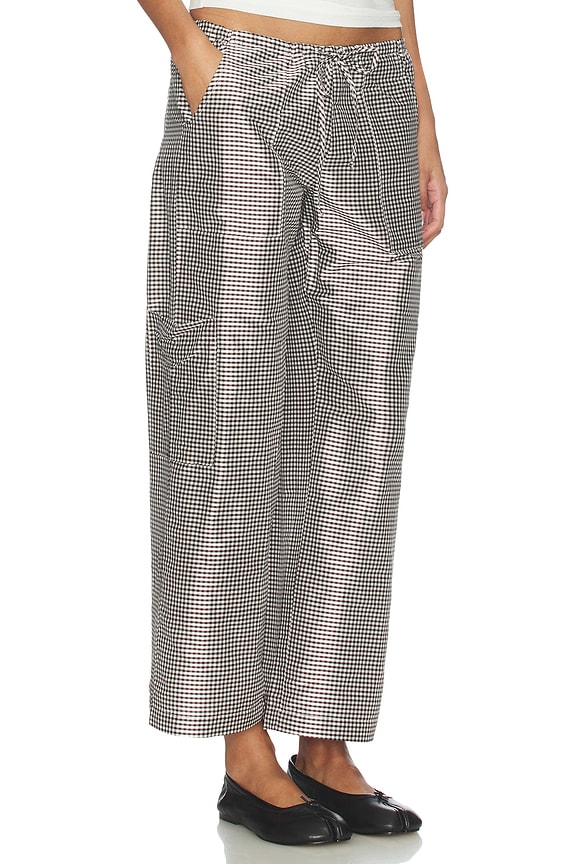 view 2 of 6 The Taffeta Gingham Drawstring Cargo Pant in Espresso
