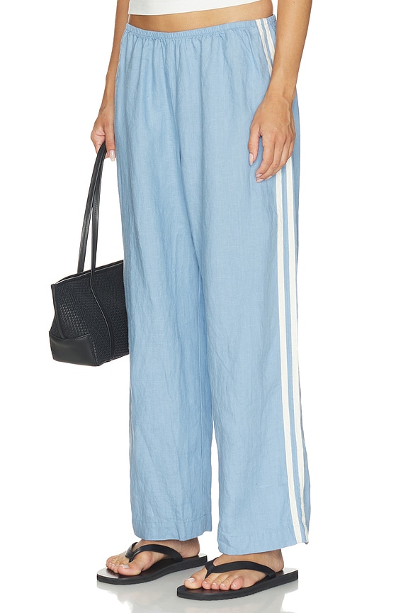 view 1 of 7 The Linen Crop Racer Stripe Pant in Cornflower