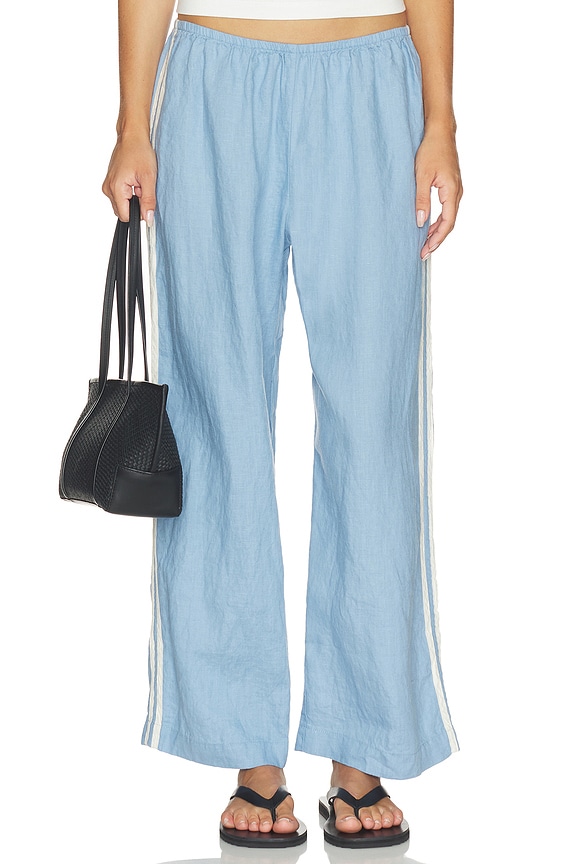 view 2 of 7 The Linen Crop Racer Stripe Pant in Cornflower
