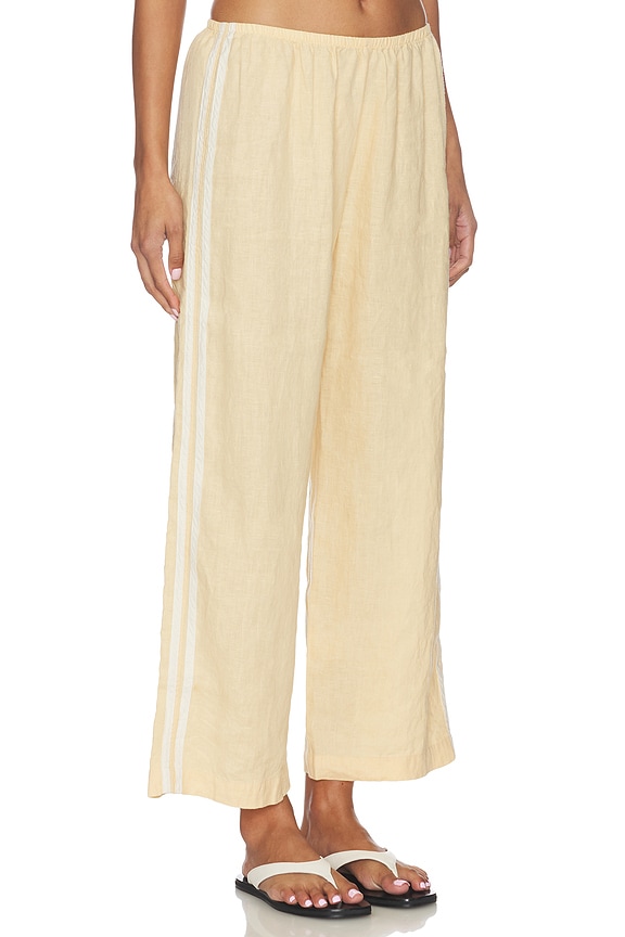 view 1 of 6 The Linen Crop Racer Stripe Pant in Butter