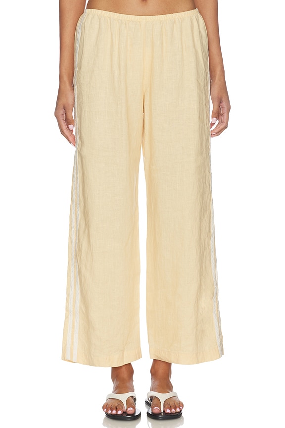 view 2 of 6 The Linen Crop Racer Stripe Pant in Butter