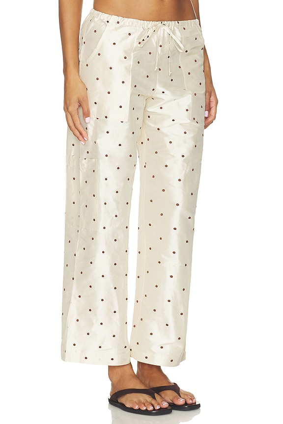 view 2 of 6 The Taffeta Drawstring Cargo Pant in Creme & Walnut Polka Dots