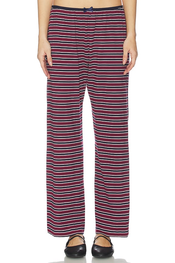 view 1 of 6 The Stripe Jersey Bow Simple Pant in Oxblood