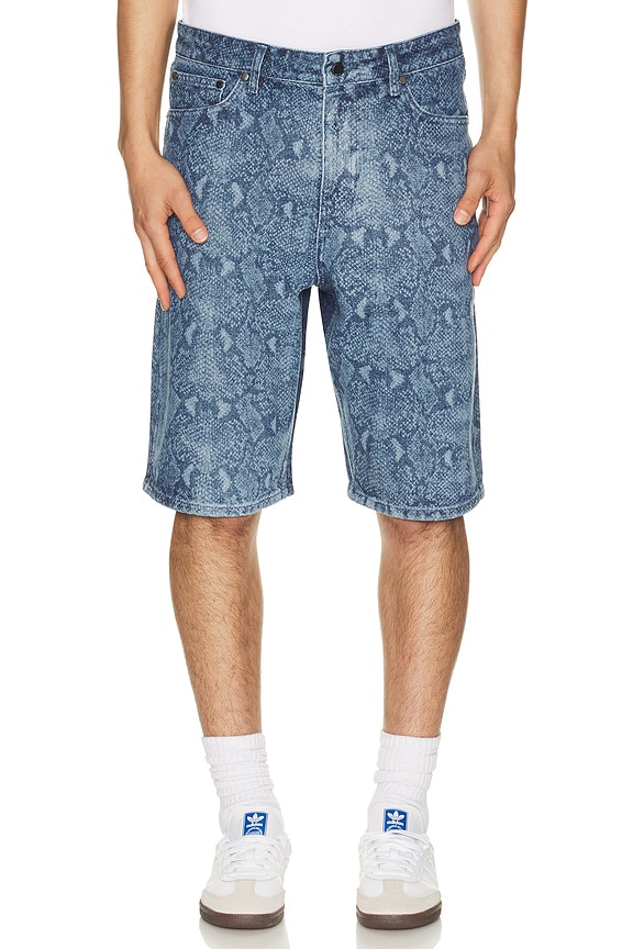view 1 of 5 Snake Laser Denim Shorts in Blue