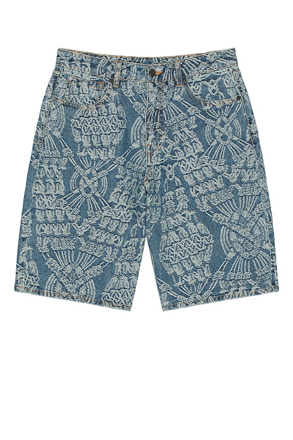 view 1 of 5 Macrame Denim Shorts in Mid Blue