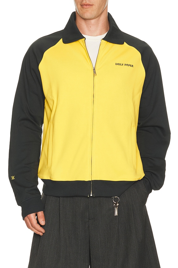 view 1 of 6 Dias Stacked Colour Blocking Track Jacket in Yellow & Navy