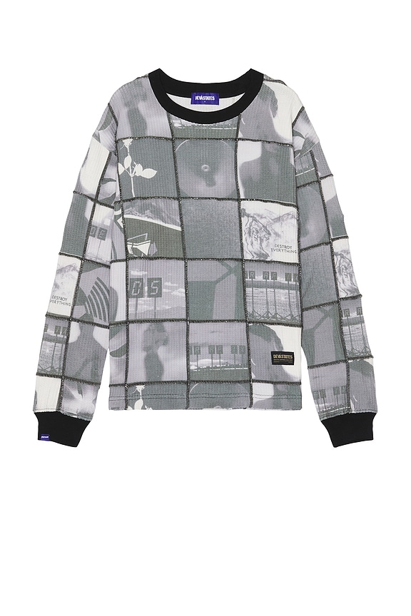view 1 of 3 Precious Waffle Patchwork Long Sleeve Tee in Black & Mono