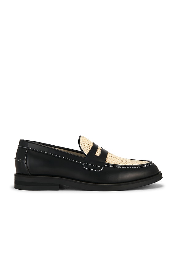 view 1 of 5 Wilde Rattan Penny Loafer in Black & Cream