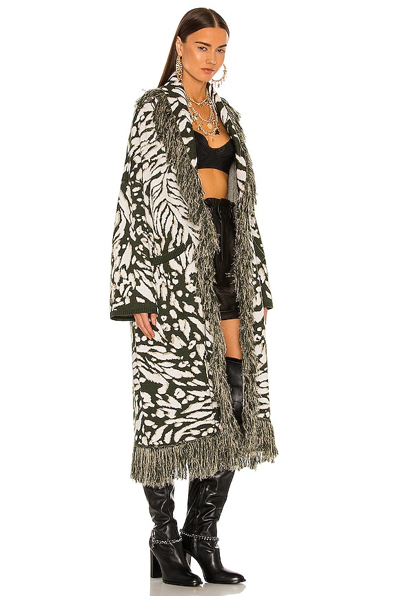 view 2 of 4 THURSTON 프린지 숄 살포기 in Forest Green Animal