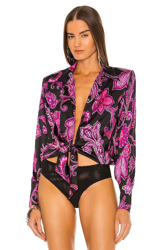 view 2 of 5 Delirium Bodysuit in Black Purple Paisley