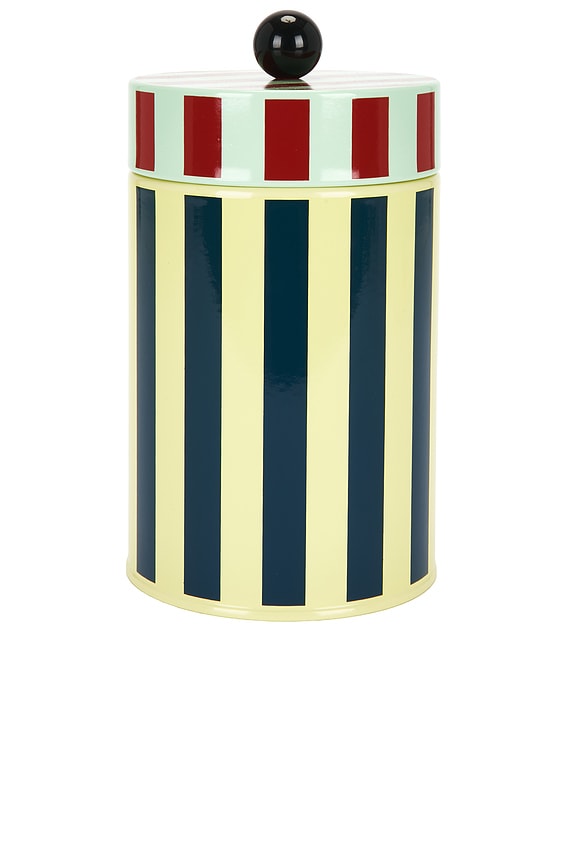 view 1 of 4 Tall Stripe Canister in Yellow & Blue