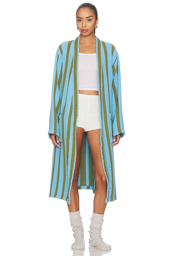 view 2 of 4 BATA DE TEJIDO WAFFLE WAFFLE BATHROBE in Blue & Green Stripe