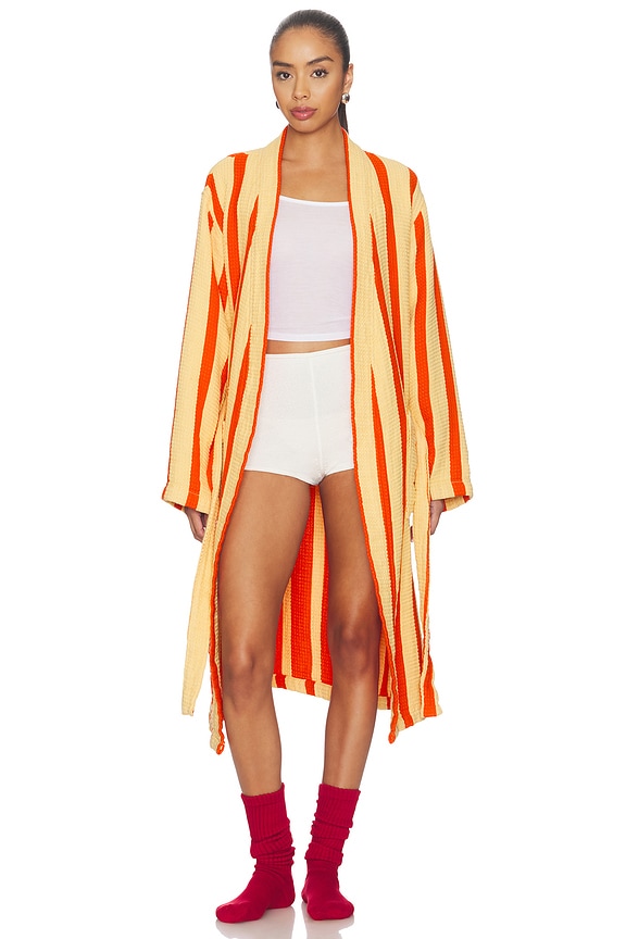 view 2 of 4 Waffle Bathrobe in Red & Orange Stripe