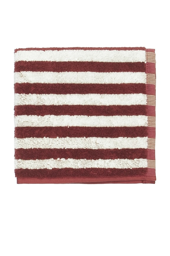 view 2 of 4 Caterpillar Stripe Washcloth in Maroon & Lime