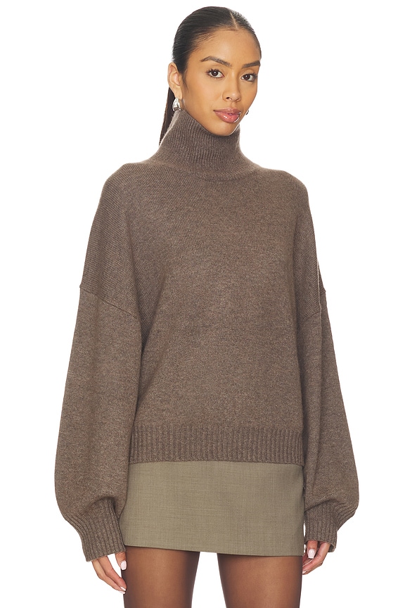 view 2 of 4 Ellara Oversized Knit Mock Neck in Dark Taupe