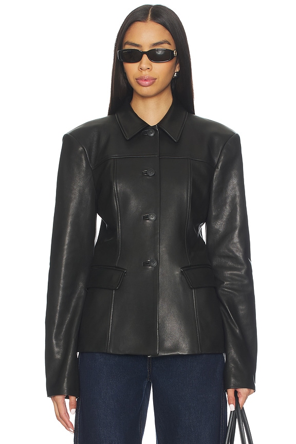 view 2 of 6 x Coco Aina Leather Cinched Jacket in Black