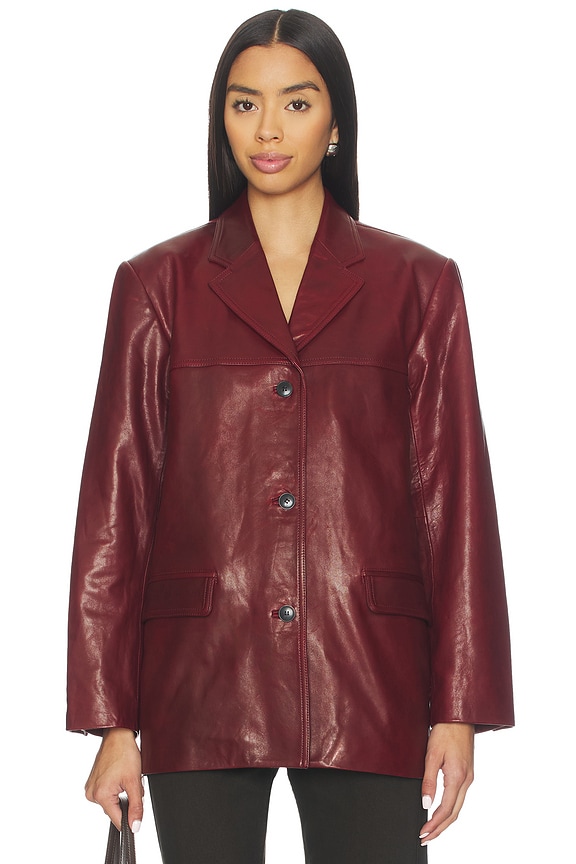view 2 of 6 x Coco Aroa Leather Blazer Jacket in Beet Red