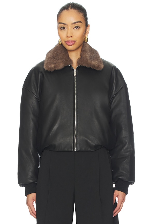 view 2 of 6 Norna Leather Bomber Jacket in Black