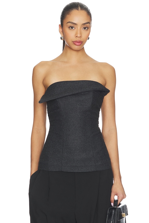 view 2 of 6 Helge Wool Flannel Structured Top in Charcoal