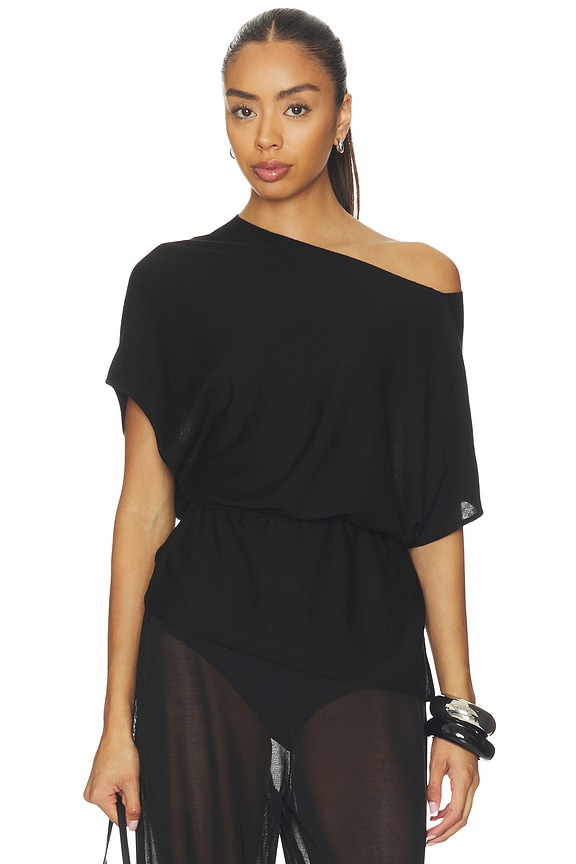 view 1 of 5 BLUSA ASSIMÉTRICA DE TRICÔ JAIDYN in Black