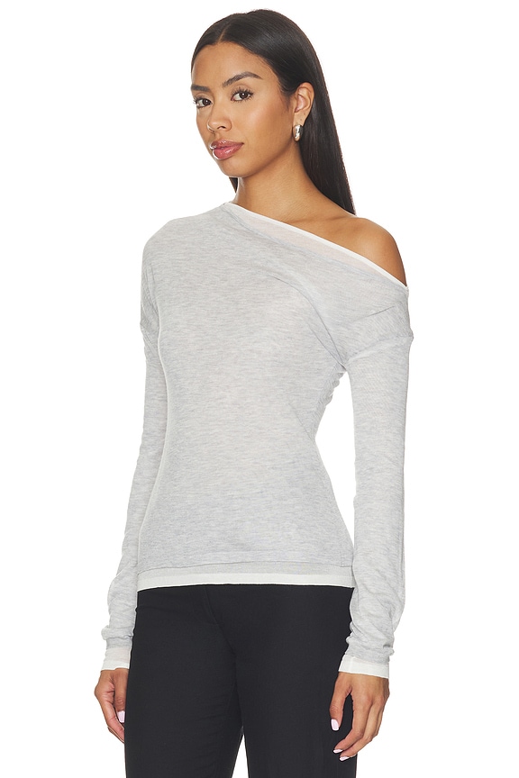 view 2 of 5 Wei Layered Assym Knit Top in Grey & Ivory