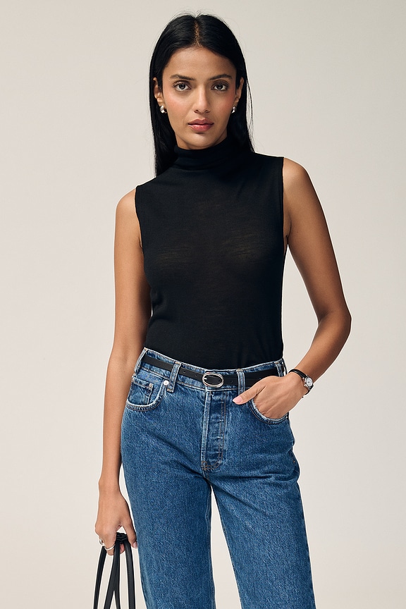 view 1 of 8 Alaska Sleeveless Knit Mockneck in Black