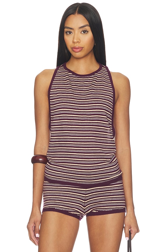 view 1 of 5 Romy Knit Racer Tank Top in Burgundy & Soft Pink Stripe
