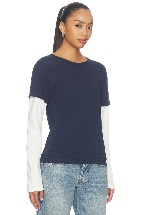 view 2 of 4 Rory Layered Long Sleeve Top in Navy & White Waffle