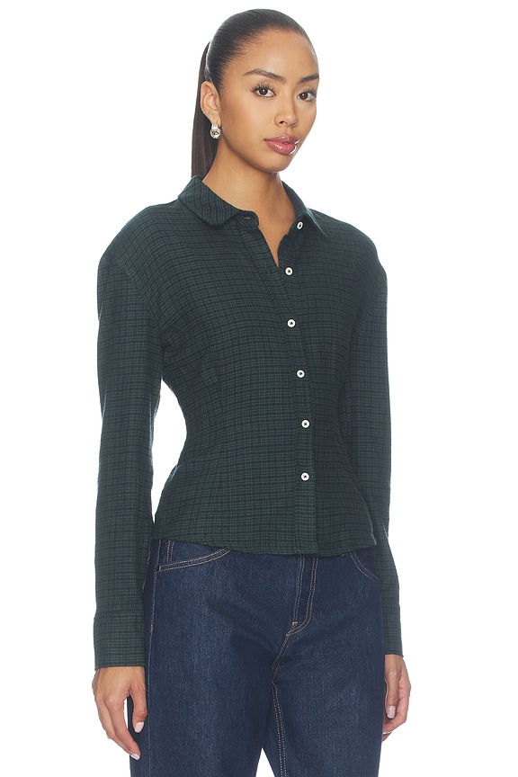 view 2 of 5 Sedona Button Down Top in Navy Forest Plaid