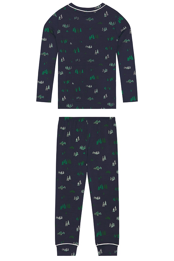 view 2 of 4 Kids Printed Long Pajama Set in Forest Pine Navy