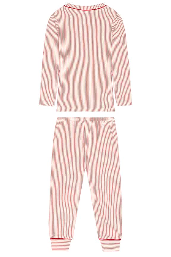 view 2 of 2 Kids Printed Long Pajama Set in Duo Stripe Holly Red